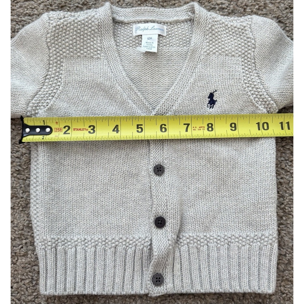 Polo Ralph Lauren Baby Boys Combed Cotton V-Neck Cardigan Gray Size 12 M - Picture 7 of 8